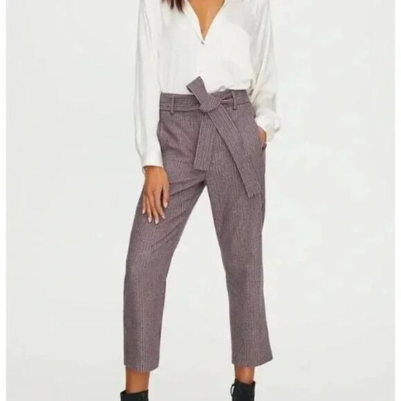 ARITZIA | WILFRED Gray Plaid Tie Front Wool Cashmere Straight Leg Trousers Sz 2 - Picture 1 of 8